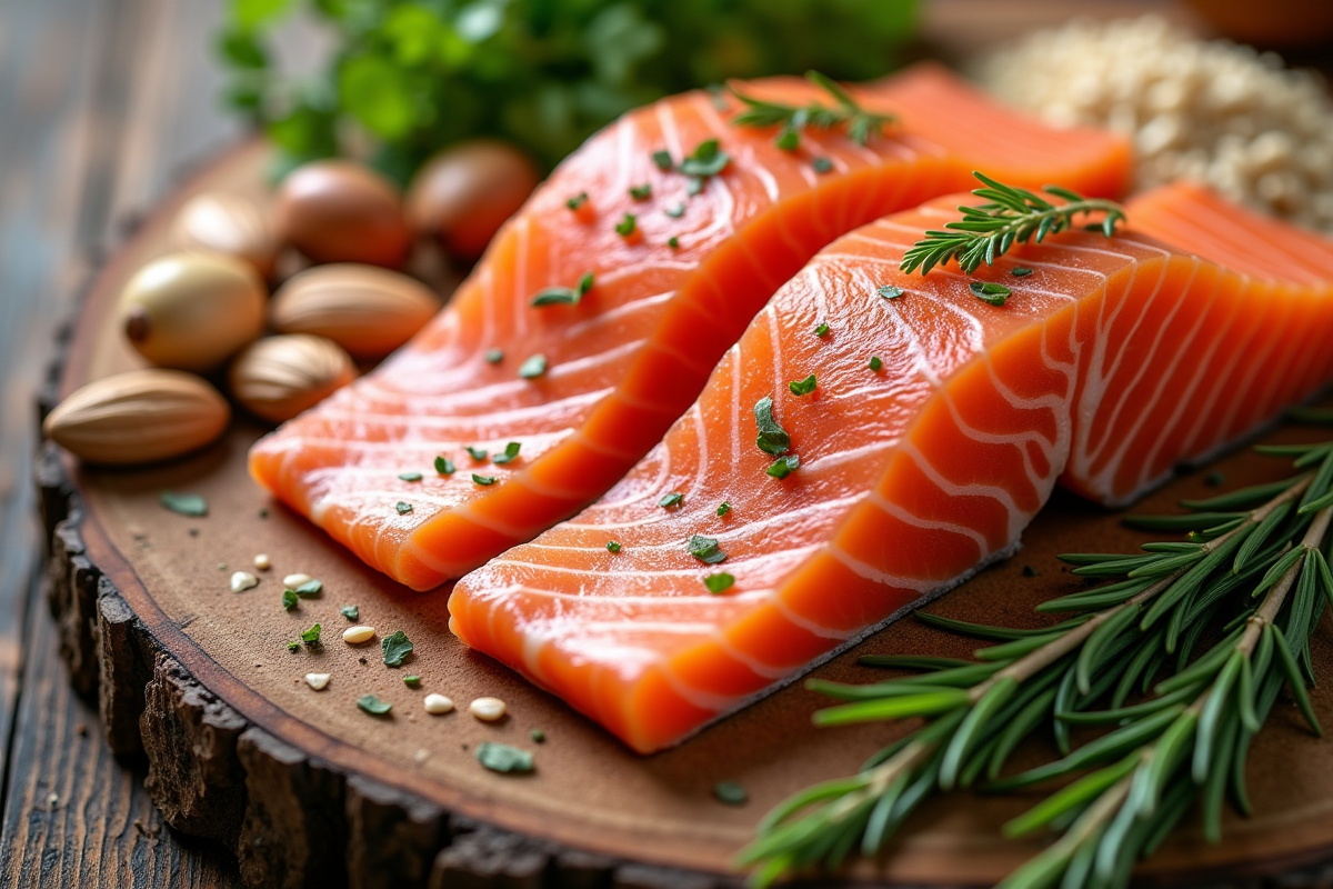 Aliments riches en vitamine niacine comme saumon noix