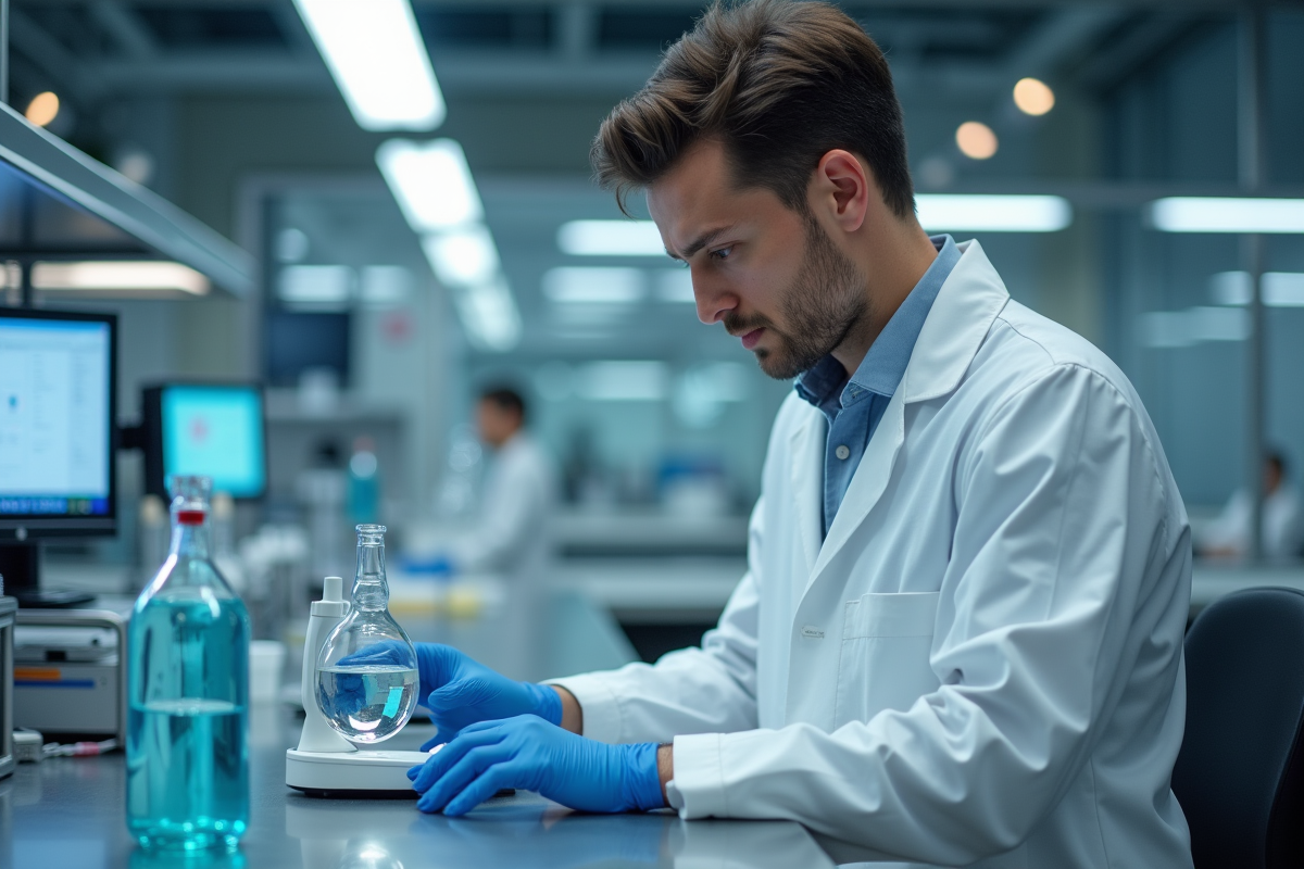 Jeune chercheur en laboratoire manipulant un appareil medical