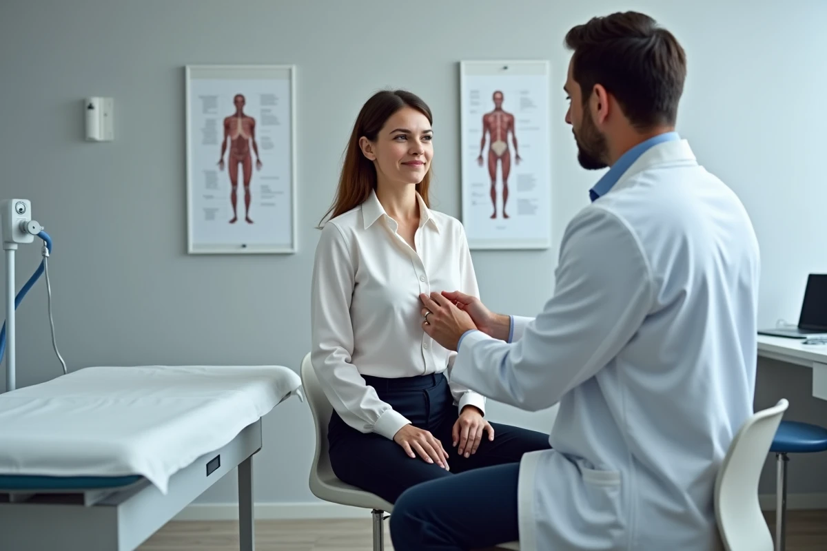 Femme consultant un médecin pour une douleur intercostale persistante lors d'un examen clinique