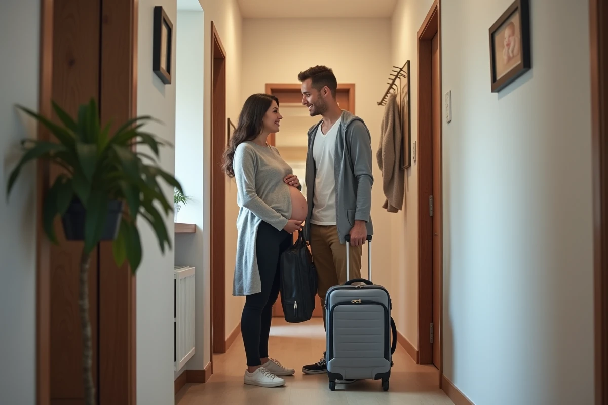 Couple enceinte dans le couloir de l