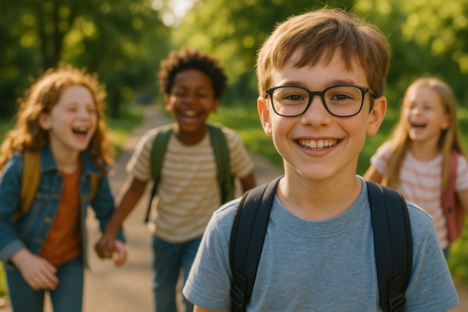 Enfant portant fièrement ses nouvelles lunettes à l