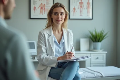 Femme en consultation m&eacute;dicale dans une salle calme