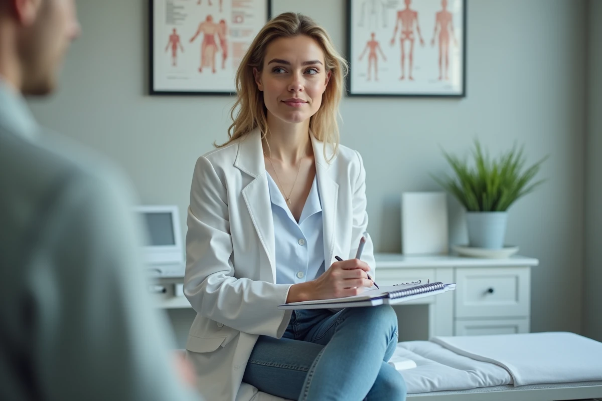Femme en consultation médicale dans une salle calme
