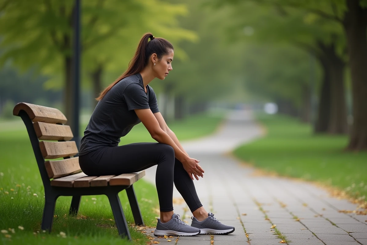 Femme sportive en pleine course dans un parc urbain