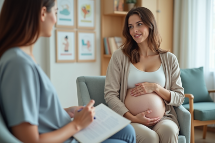 Femme enceinte en consultation dans une clinique moderne