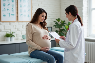 Femme enceinte avec médecin dans une salle de consultation