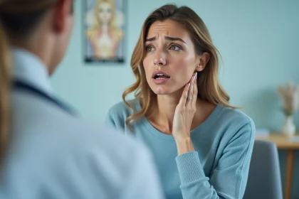 Femme inquiète en consultation médicale dans un cabinet
