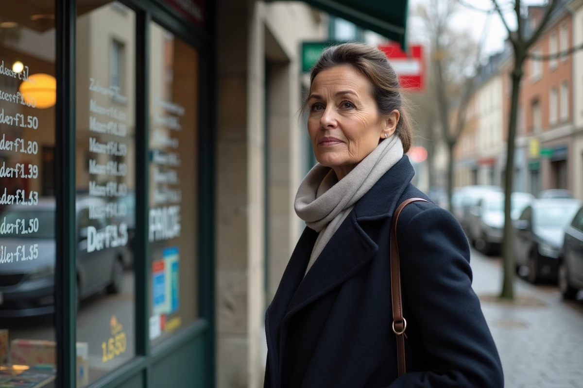 Une femme observe le tableau des prix des cigarettes affiché en vitrine d'un commerce au Luxembourg
