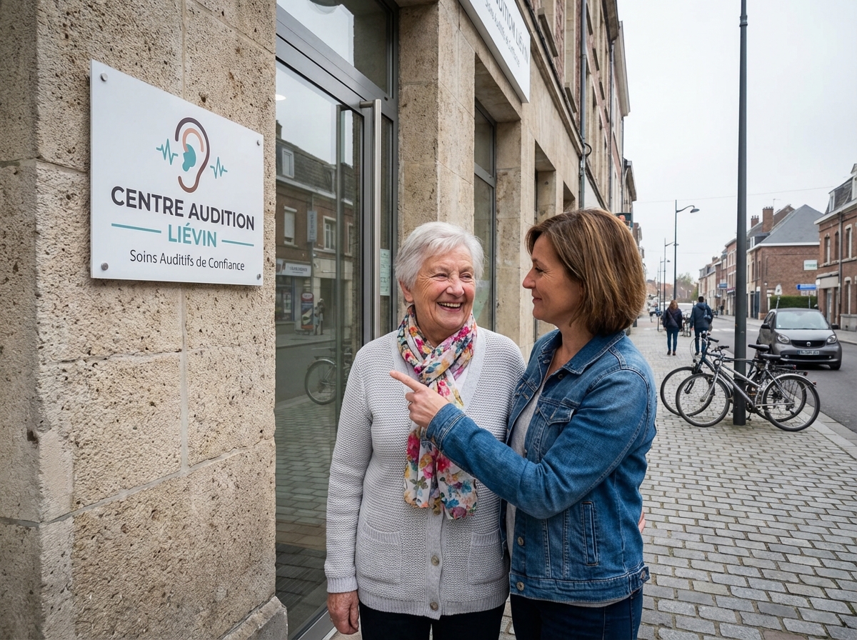 Femme âgée souriante devant un centre d