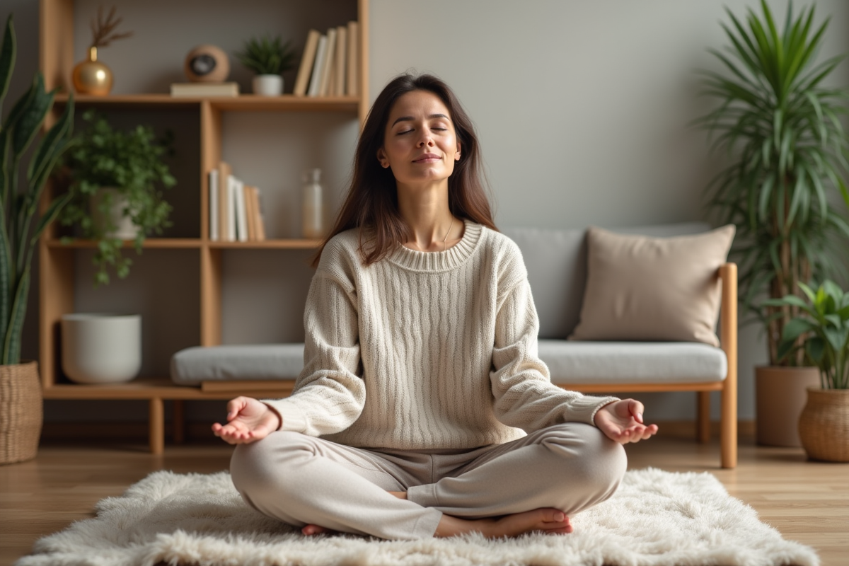Femme d'âge moyen en détente dans un cabinet de thérapie
