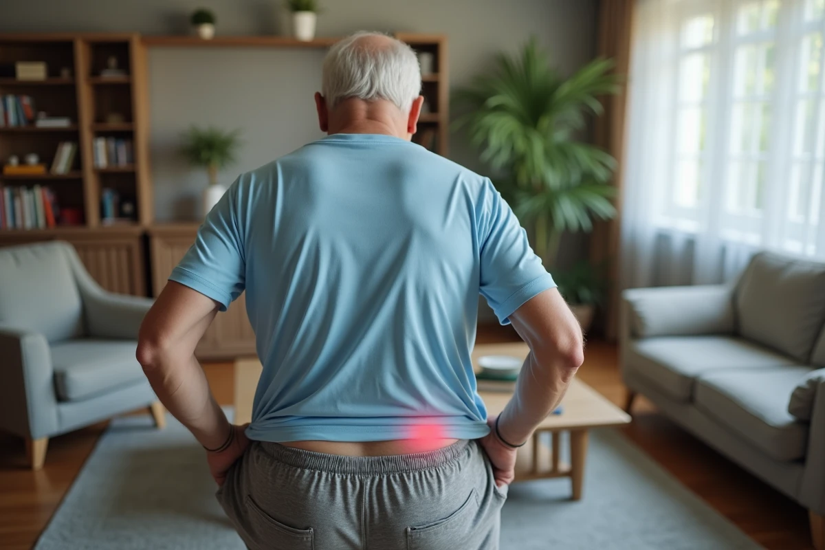 Homme âgé levant son t-shirt pour montrer une irritation