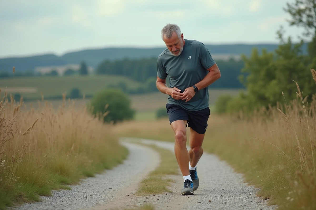 Homme courant dans la campagne avec paysage naturel