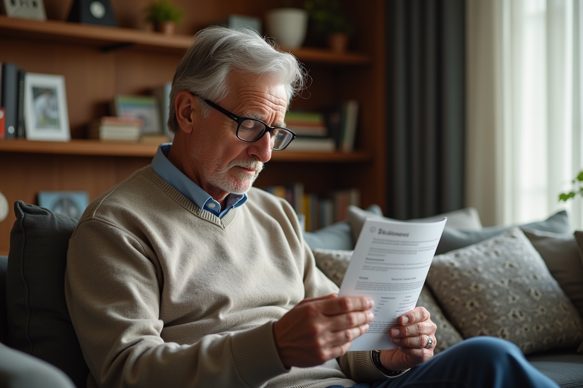 Homme âgé lisant une brochure sur la vaccination contre le zona