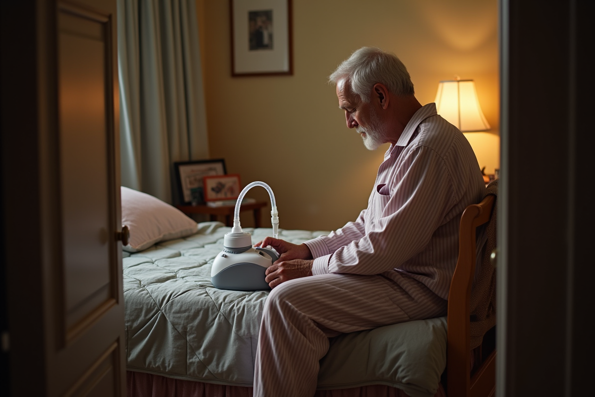 Homme âgé ajustant un concentrateur d