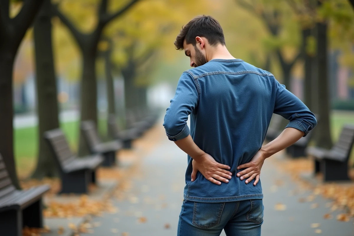 Jeune homme en jeans se reposant dans un parc urbain