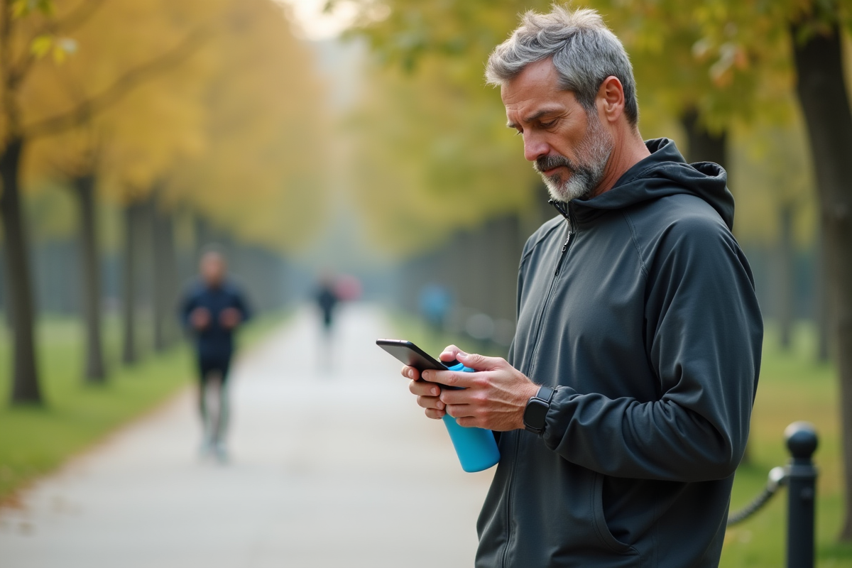 Homme en tenue sportive vérifiant l