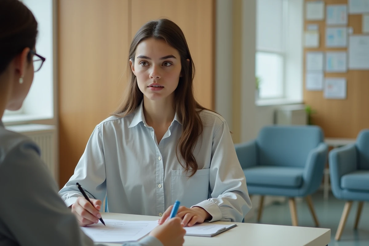 Jeune femme remplissant un questionnaire dans un cabinet