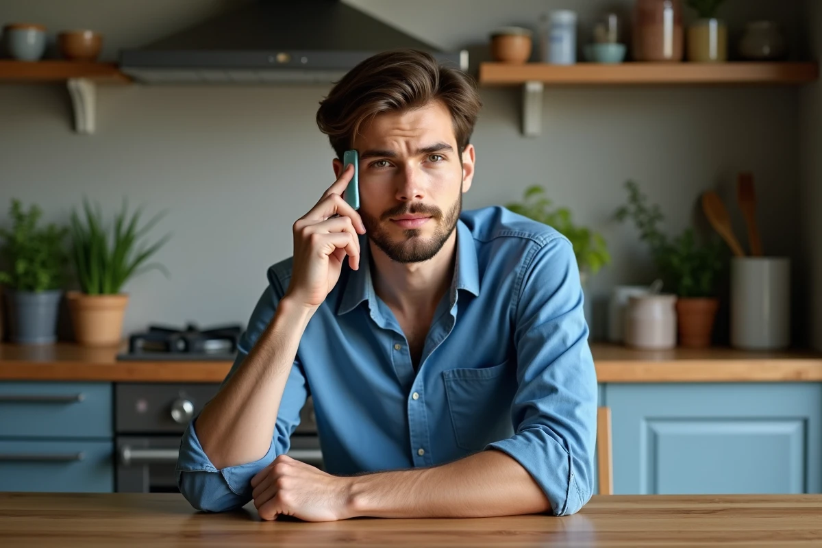 Jeune homme appliquant un gel sur le visage dans la cuisine