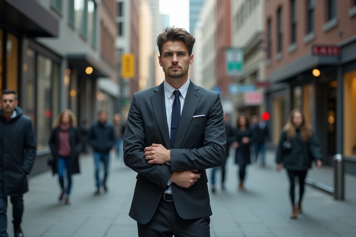 Jeune homme d affaires dans une rue animée de la ville