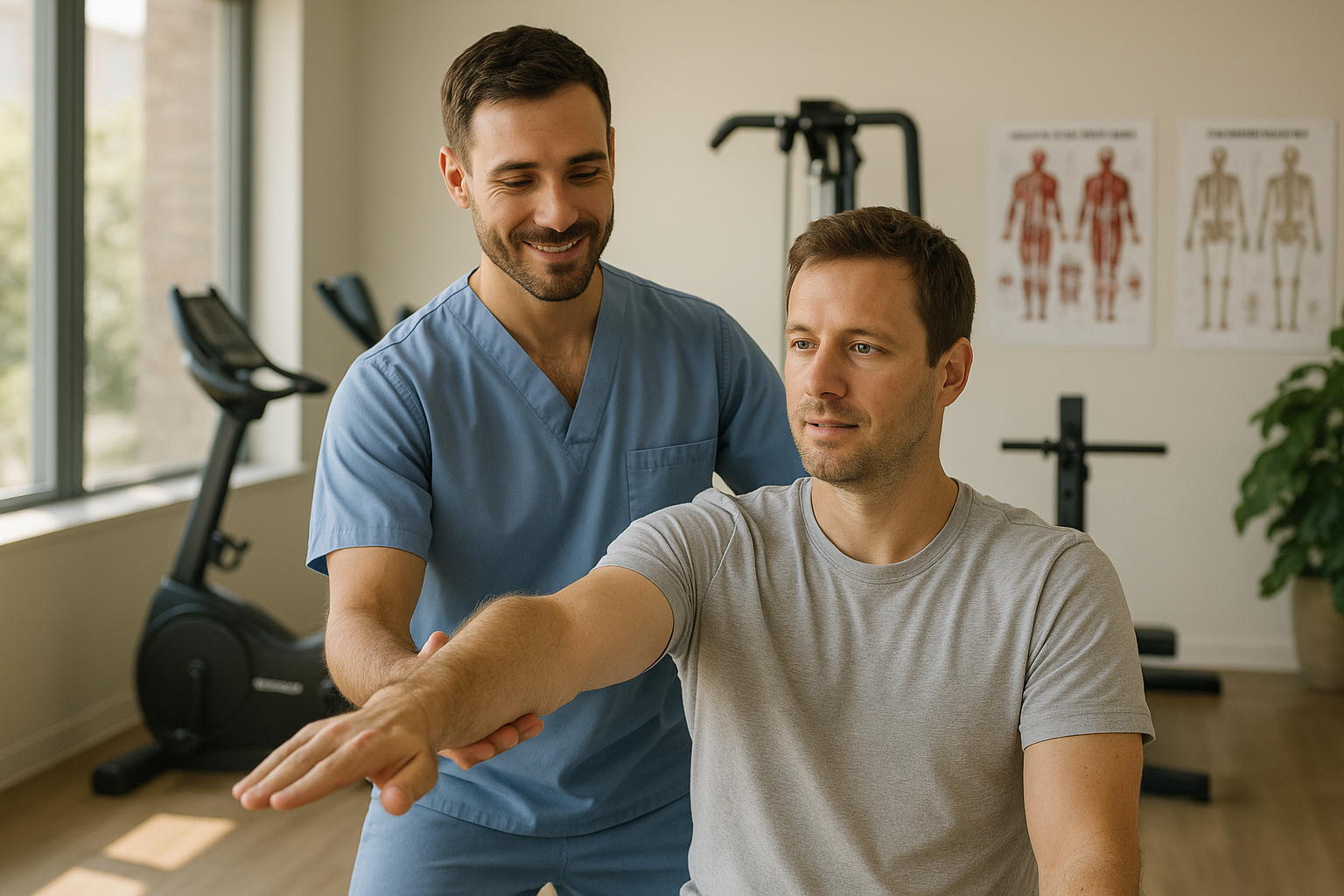 Kinesiologue guidant un patient lors d