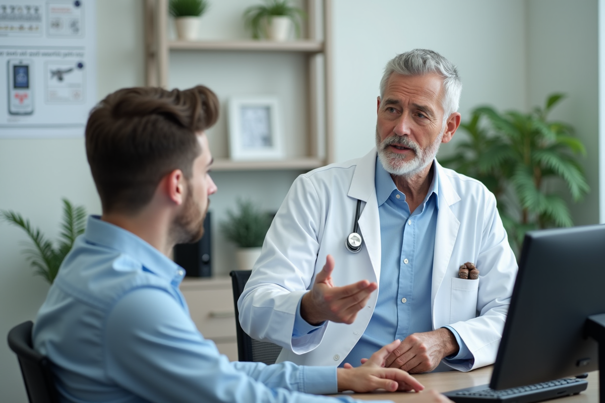 Medecin expliquant les risques du chocolat au patient