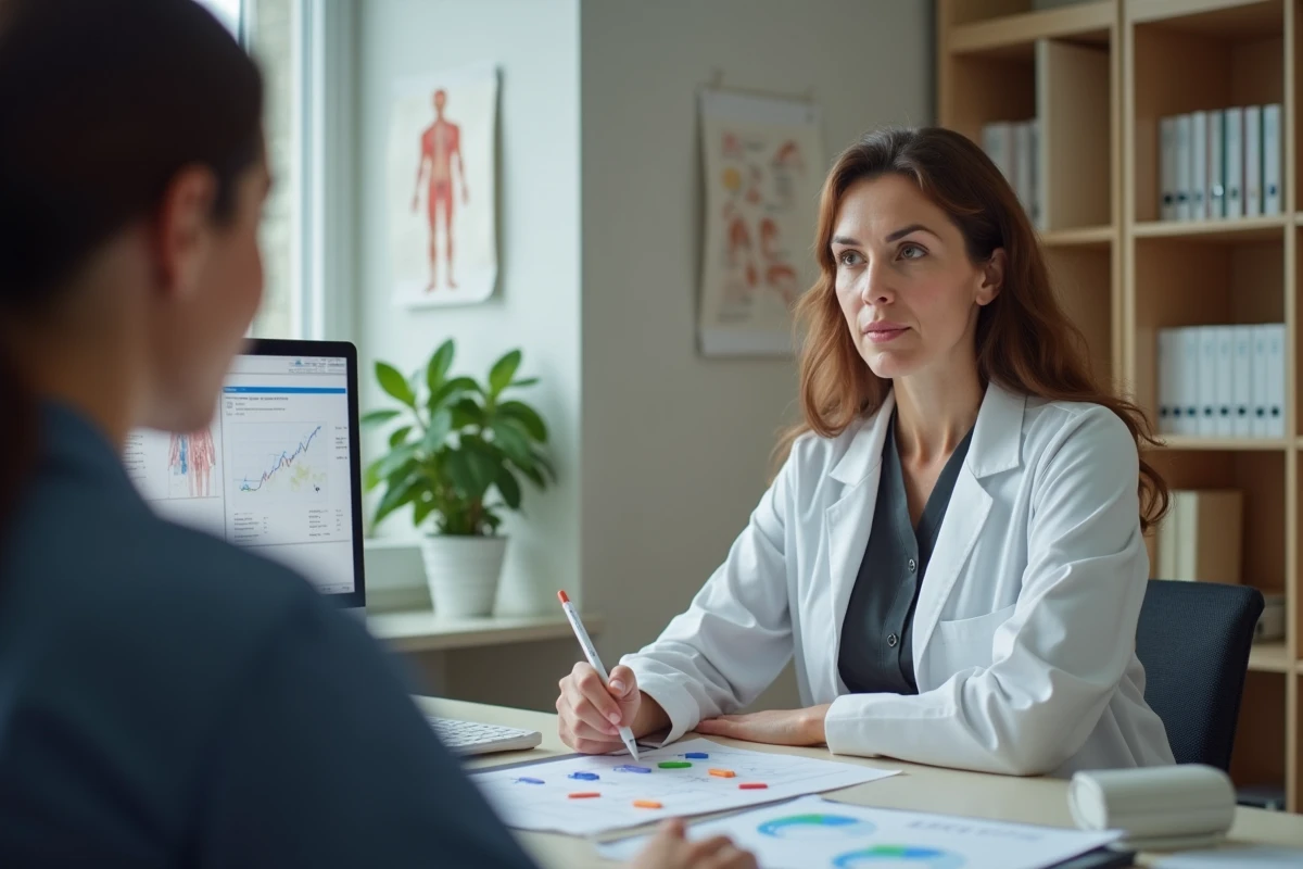 Médecin expliquant les interactions médicamenteuses d'Optiloba à un patient en consultation