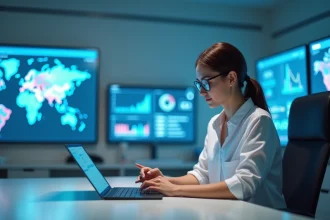 Femme médecin analysant des données sur une tablette en milieu médical