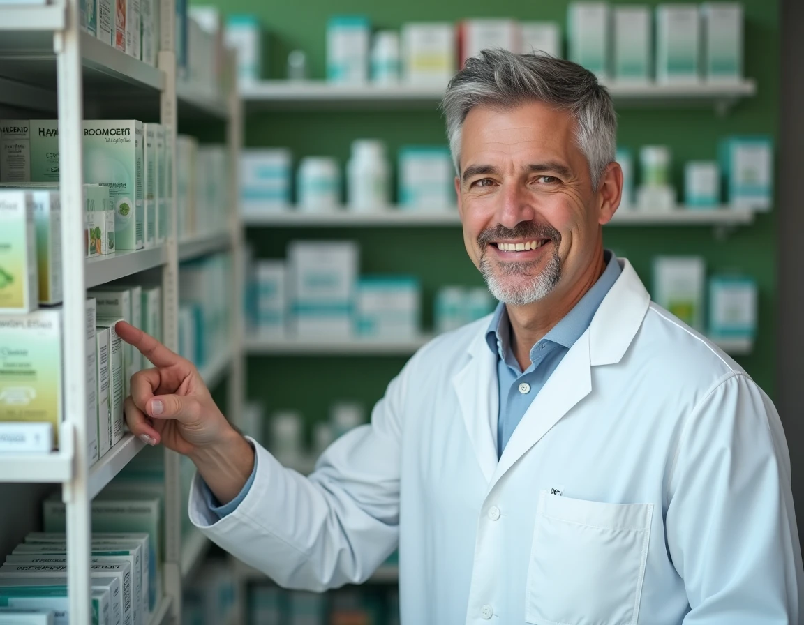 Pharmacien conseillant sur les meilleurs probiotiques après antibiotiques en pharmacie