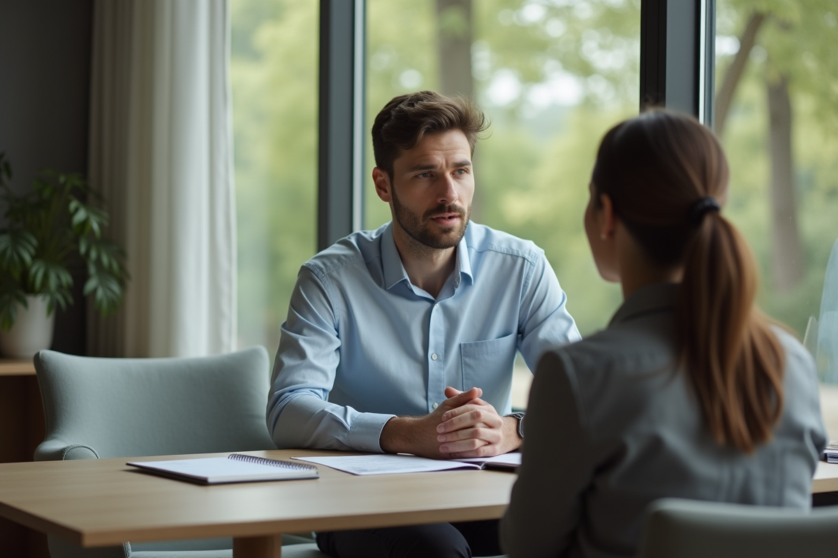 Jeune psychotherapeute en conversation dans un cabinet moderne