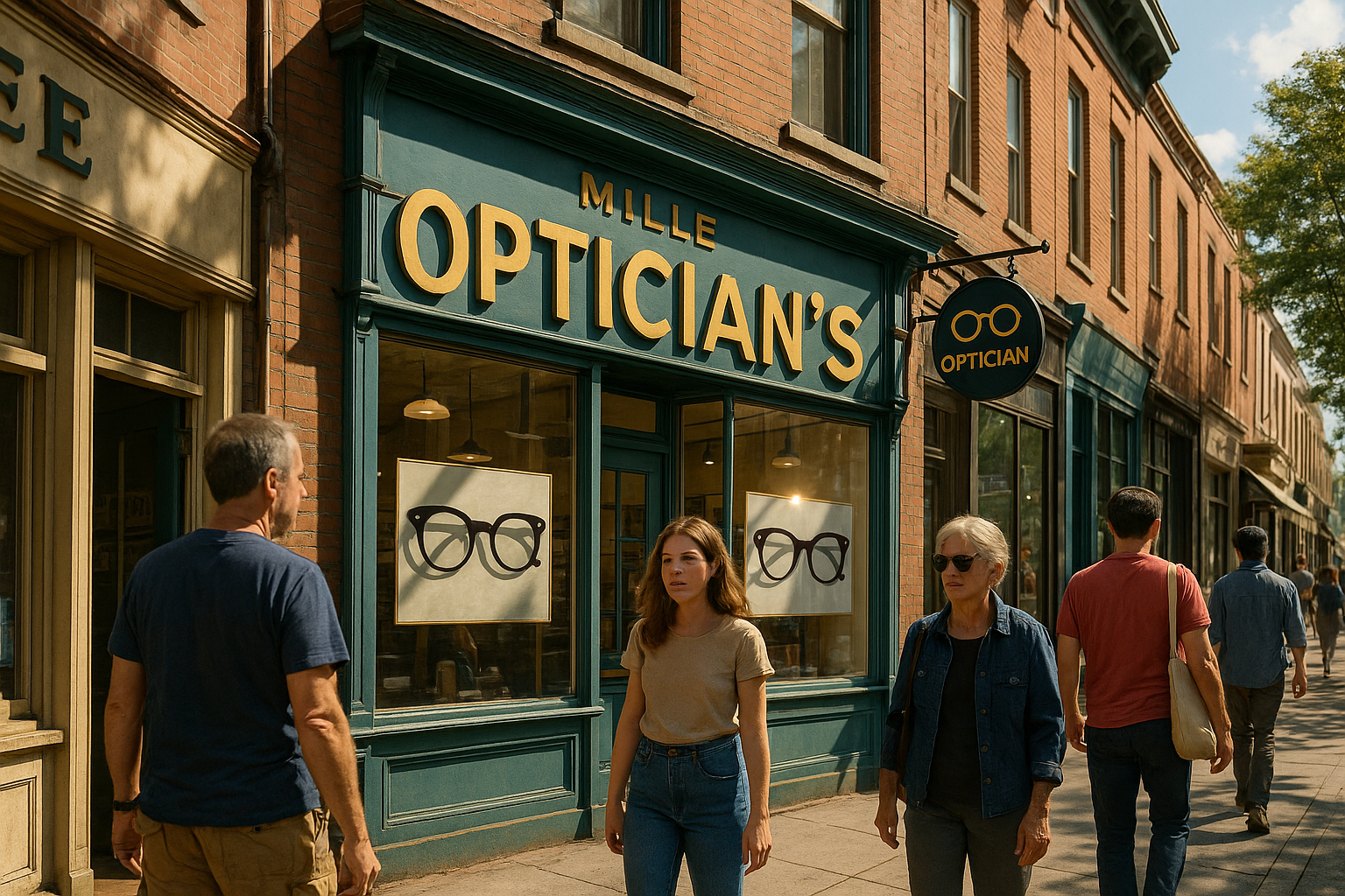Vue de la rue animée à Mille avec une vitrine d