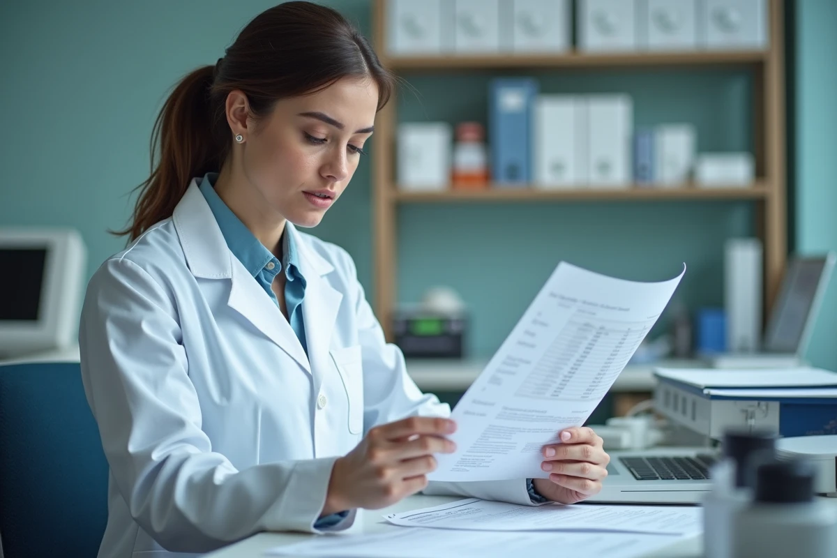 Spécialiste en laboratoire examinant un rapport CA 199